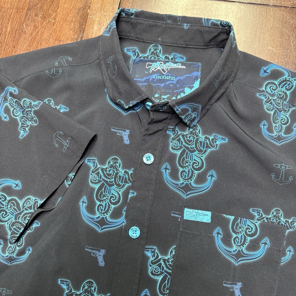 Retro Rifle Shirt Men XS‎ Glocktopus Anchor Octopus Sea All Over Print Button